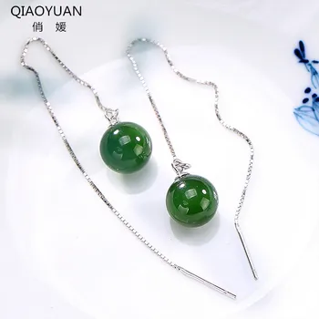 925 sterling silver earings jade náušnice pre ženy šperky Vintage Hetian Jade Okrúhle Korálky v Zelenej Reťazca
