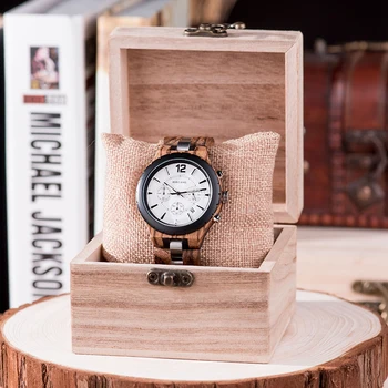BOBO VTÁK Relogio Masculino Luxusné Značky Vojenské Hodinky Quartz Dátum Náramkové hodinky Dreva Chronograf Chronometra Darček pre Otca J-R22