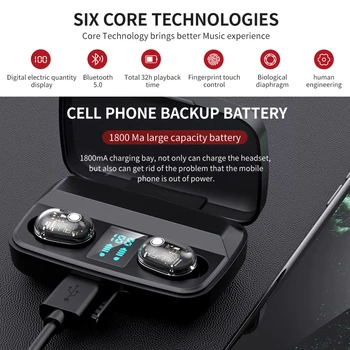 Bezdrôtové 5.0 Bluetooth Slúchadlá 1800mAh Plnenie Box 9D Stereo Slúchadlá Športové Vodotesné Slúchadlá Herný Headset S Mikrofónom