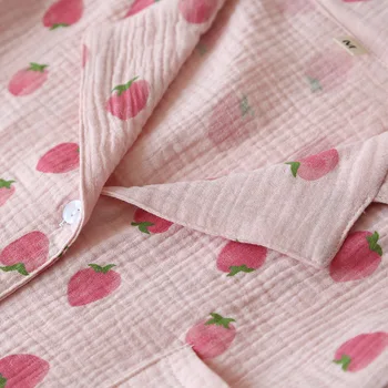 Japonský nový štýl lete bavlna-krátke rukávy pyžamo šortky vyhovovali ženy dvojité gázy roztomilý jahoda tenké home service ženy