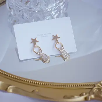 Nové Módne Značky Šperky 14K Reálne Gold Star Stud Náušnice pre Ženy Darček Žiarivý Zirkón Geometrické Náušnice