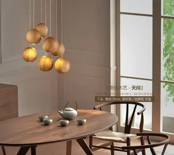 2017 Masívneho dreva luster moderný Čínsky, Japonský Nordic tvorivé minimalistický obývacia izba, jedáleň, tri single-hlava drevené lampa