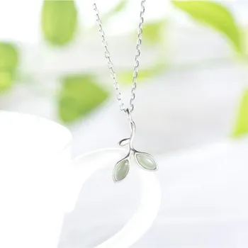 Nový Módny Krásne Opal 925 Sterling Silver Šperky Temperament Literárny Leaf Crystal Žena Prívesok Náhrdelníky N214