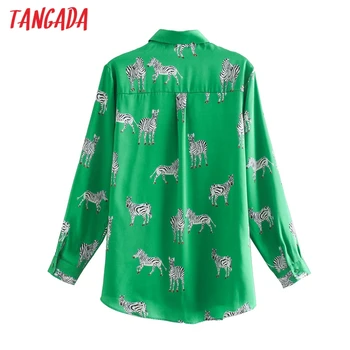 Tangada 2020 jeseň ženy nadrozmerné zviera tlače zelené tričko chic žena príležitostné voľné tričko blúzky 3H902
