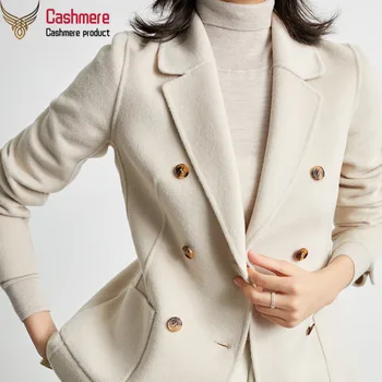 Klasické double-breasted sako dvakrát čelil vlny kabát žena krátke vlnené kabát high-end, biela úrad bežné oblečenie pre ženy