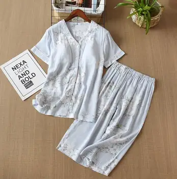 Letné pyžamá nové dámske pyžamo hrudníka podložky-krátke rukávy ostrihané nohavice nastaviť sleepwear pijamas ženy bežné domáce oblečenie