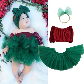 Detská Baby Dievčatá Princezná Vianočné Oblečenie Čipky Patchwork Top+Tutu Sukne + Krásne Bowknot Vianočné Módne Oblečenie