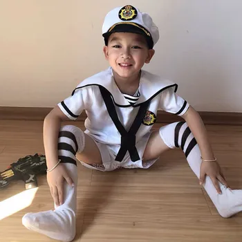 90-170cm Deti Študent Školskú Uniformu Halloween Kostýmy pre Chlapcov Dievča Japonské Námorníctvo Námorník Cosplay Vyhovovali Zbor Výkon