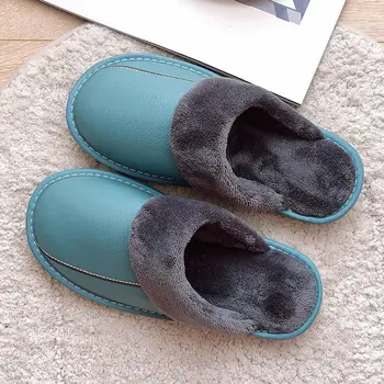 Pánske kožené vnútorné kožušiny ploché papuče unisex domov veľká veľkosť 11 12 originálne kožené topánky muž žena zimné papuče