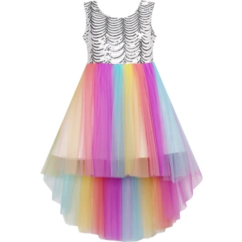 Kvetinový Dievča Šaty Sequin Disfraz Strany Unicorn Princess Tylu Rainbow Letné Šaty Lesk Kostým, Šaty Európsky Karneval