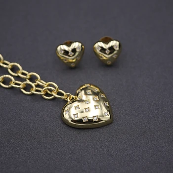 Móda Zlatá Farba Šperky Sady malé srdce Cubic Zirconia Náušnice Prívesok charm Choker Náhrdelník Svadobné svadobné šperky Dubaj
