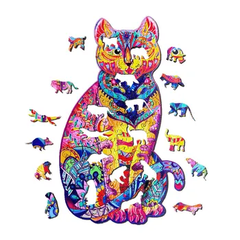 Drevené Puzzle Pre Dospelých, Deti 138 Kusov Záhadná Mačka DIY Každý Kus Je Zviera Tvarované Puzzle, Interaktívne Hry, Hračky