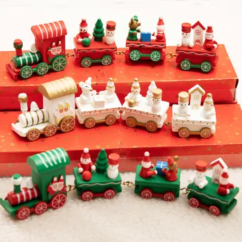 Vianočný Vlak Maľované Drevené Vianočné Dekorácie Pre Domov s Santa Deti Hračky Ornament Navidad 2020 Nový Rok Darček