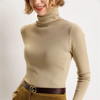 Zimné móda ženy pevné turtleneck sveter žena dlhý rukáv elegantné elegantné dámy jumper sveter vytiahnuť femme AQJ02