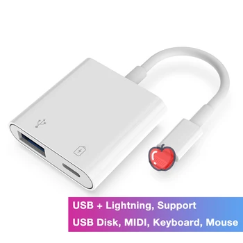 Lightning OTG Adaptér na USB OTG Kábel w/ Nabíjací Port Údaje Klávesnice MIDI Klavír Disku pre iPhone 12 Pro Max Mini SE2 11 iPad iOS