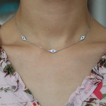 2018 Jemné strieborné šperky minimálne jemné cz turecký zlým okom kúzlo elegantná choker kľúčnu kosť rozkošný ženy dievča reťazca náhrdelník