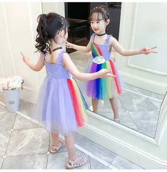Móda rainbow čipky šaty dievčatá elegantné mimo ramenný Narodeninovej Party Deti Šaty cloud oka deti vestido gxj