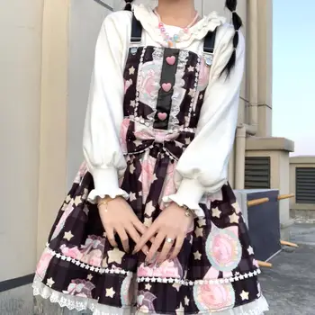 Kawaii Roztomilý anjel ošípaných lolita čierne sladké roztomilý Japonské JSK podväzkové šaty viktoriánskej šaty kawaii dievča gothic lolita