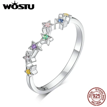 WOSTU 925 Sterling Silver Krúžky Stohovateľné Farebnými Zirkónmi Star Ženy Prst Prsteň pre Ženy, Svadobné kórejský Šperky CTR133