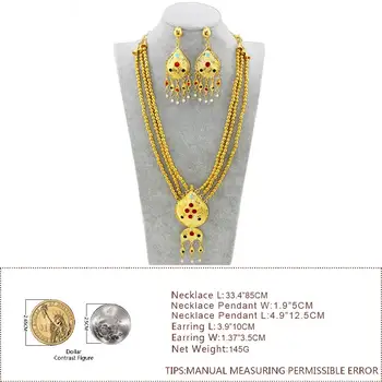 LEN CÍTIŤ Etiópskej Šperky Nastaviť Farebné Waterdrop Zlatá Farba Korálky Náhrdelník Simulované Pearl Strapec Náušnice Afriky Dubaj Dary