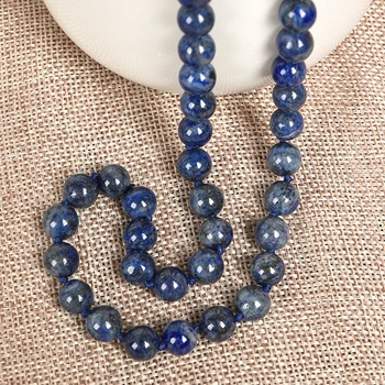 Prírodný Kameň lapis lazuli Náhrdelník ručne viazané dámske a pánske oblečenie zodpovedajúce Drahokamy Okrúhle Korálky Náhrdelník Dlho 18