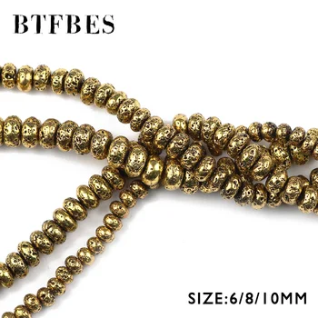 BTFBES 6 8 10 mm Ploché Kolo Starožitností, Starého Zlata Láva, Guľôčky z Prírodného Kameňa Vulkanickej horniny Voľné korálky pre Šperky Náramok, takže urob si sám