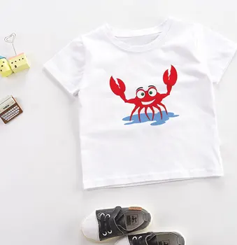 2020 Harajuku Dievča, T Shirt Deti okolo Krku T-shirt Chlapcov Lete Roztomilý Kawaii Dievčatá Topy Cartoon Lobster Octopus Deti Oblečenie