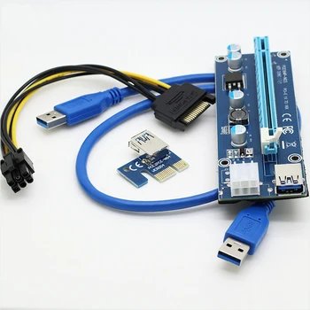 NEW5pcs Stúpačky USB 3.0 PCIe 1x až 16x PCI Express Extender Stúpačky Karta so SATA 15 kolí k 6pin napájací kábel pre bitcoin mining BTC