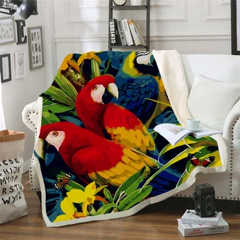 Papagáje 3D Vytlačené Fleece Deka pre Lôžok Hrubé Deka Módne prehoz cez posteľ Sherpa Hodiť Deka Dospelých, Deti 09