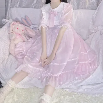 Lolita Japonský mäkké, sladké dievča bábiku golier bowknot krátky rukáv šaty Kawaii dievča 2020 nové letné sladké šaty