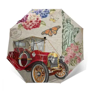 Kvetinový Poštových Známok Jar Motýľ Vetru Automatické Skladanie Obrátený Dáždnik Prenosné Paraguas pre Človeka Žena