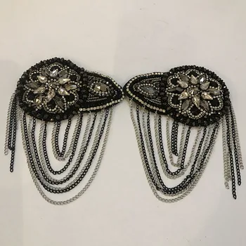 Nový príchod black strapec epaulette ženy oblečenie príslušenstvo ručné vintage šperky ramenný epaulet/escapulario/charretera