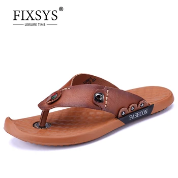 FIXSYS Letné Hot Predaj Pánske Papuče Kožené členkové Topánky Pohodlie Plážové Sandále Ručné Man Flip Flops Vonkajšie Vnútorné Papuče