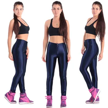 Nové Pevné Fluorescenčné Legíny Ženy Bežné Plus Veľkosť Multicolor Lesklé Lesklé Leginy Žena Elastické Nohavice Športové Oblečenie