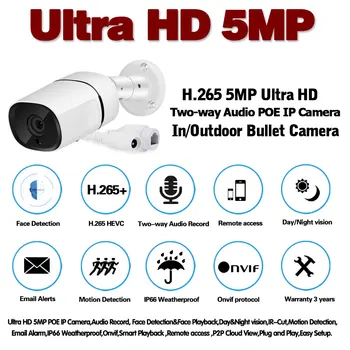 H. 265 POE IP Bezpečnostné Kamery 5mp obojsmerné Audio HD CCTV kamerový Kamery Vonkajšie IMX335 XMEYE Mimo Monitorovací Systém
