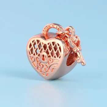 Nové 925 Sterling Silver Openwork Korálky Rosegold Láska Srdce Zámok Charms Fit Pôvodné Pan Kúzlo Náramok Pre Ženy DIY Šperky