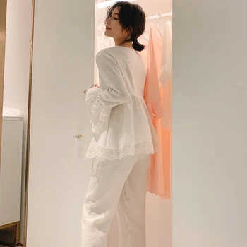 Pyžamo biela jar a na jeseň nové bavlna gázy žien Palác Štýl пижама set roztomilé Hanfu veľké veľkosti domáceho poskytovateĺa Sleepwear