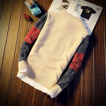 Jesenné a zimné pánskej módy kolo krku sveter, trend osobnosti farby zodpovedajúce slim mládež teplý pulóver sveter