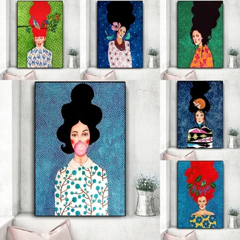 Nordic Vintage Poster Abstract Dievča Vlasy Kvet Ženy Plátno na Maľovanie Módne Wall Art Obrázky pre Obývacia Izba Domáce Dekorácie