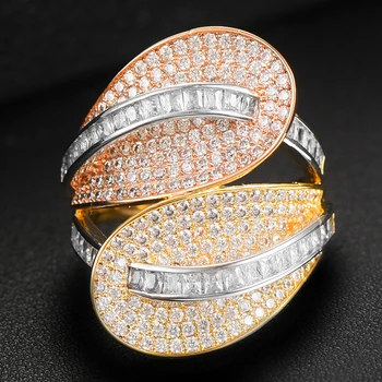 GODKI Luxusné Leaf Kríž Dizajn Odvážne tvrdenie Prstene so Zirkónmi Kamene 2020 Ženy Zapojenie Strana Šperky Vysokej Kvality