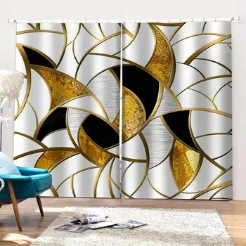 Luxusné Zatmenie 3D Okna Záclony Na Obývacia Izba, Spálňa Zlaté geometrie záclony