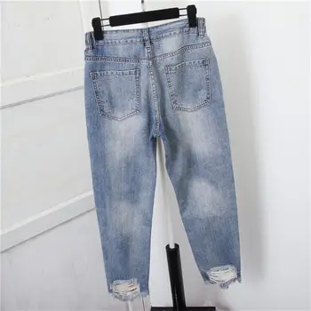 Džínsy Pre Ženy Výšivky 5XL Roztrhlo Otvor Vysoký Pás Ženský Denim Hárem Nohavice Bežné Streetwear Plus Veľkosť Jeans