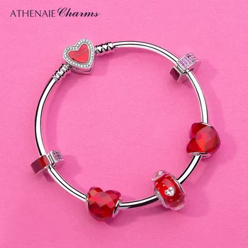 ATHENAIE Pôvodné 925 Sterling Silver Srdce Tvar Lásky Červené Korálky pre Kúzlo Náramok Šperky valentínsky Deň matiek DARČEK
