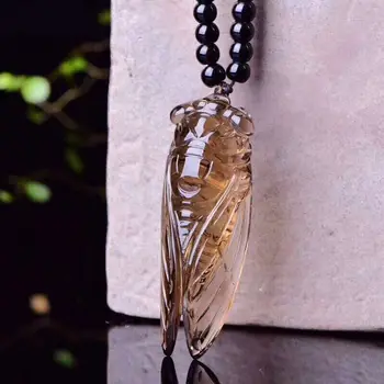 JoursNeige Čaj, Prírodný Krištáľ Vyrezávané Cikada Prívesok Crystal Korálky Náhrdelník Lucky pre Ženy, Mužov Priateľ Hmyzu Módne Šperky