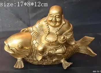 V číne, mosadz smeje Buddha sedel ryby domáce dekorácie vybavenie výrobkov