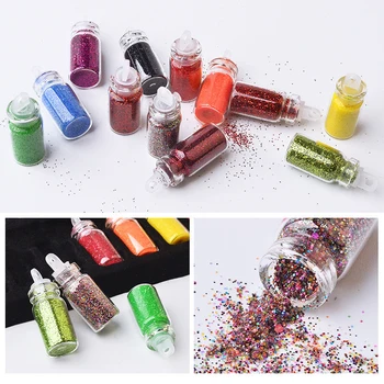 48-farebné sklenené fľaše nail art šperky shell flitrami šesťhranné kaviár blistri korálky duté flitrami na nechty, dekorácia nastaviť