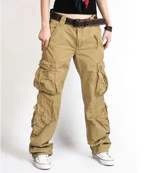 Ženy Cargo Nohavice 8 Vrecku Bavlna Hip Hop Nohavice Voľné Neforemné Armády Vojenské Taktické Nohavice Širokú Nohu Joggers Plus Veľkosť XXL