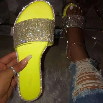 Letné Topánky Ženy Sandále 2020 Bling Ploché Drahokamu Dámy Beach Sandles Návrhár Luxusných Sandalias Mujer Sandels