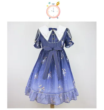 Roztomilý tlač viktoriánskej šaty kawaii dievča gothic lolita op Sladká princezná lolita šaty vintage zase dole golier falbala bowknot