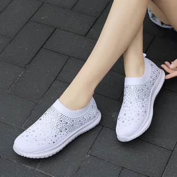 Dámske Bytov Tenisky Crystal Fashion Bling Topánky Bežné Pošmyknúť na Ponožka Školiteľov Letá Ženy Vulcanize Topánky Zapatillas Mujer
